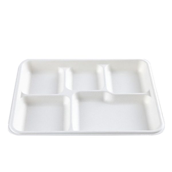 WPT009-1 5 Compartment Bagasse Fiber Lunch Tray