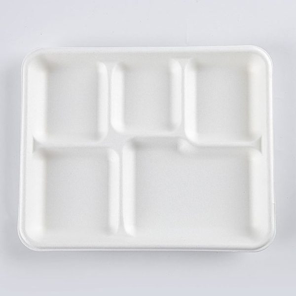 WPT009-2 5 Compartment Bagasse Fiber Lunch Tray