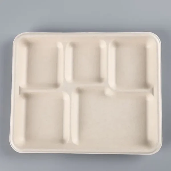 WPT009-3 5 Compartment Bagasse Fiber Lunch Tray